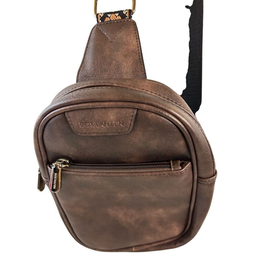 Bostanten crossbody brown flower‎ strap zipper credit card insert